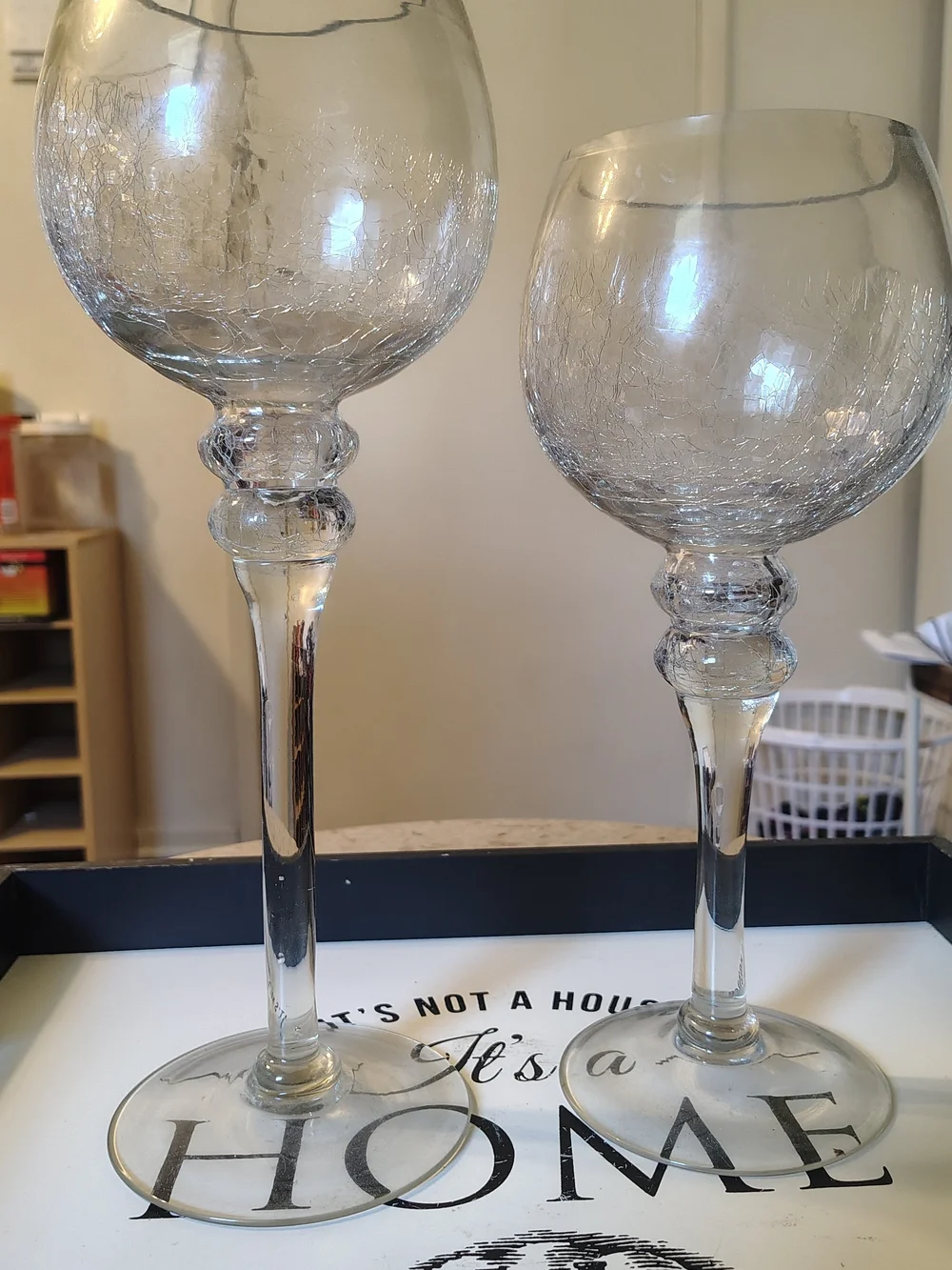 Clear Crackle Glass Hurricane Candle Holders - Home Accents